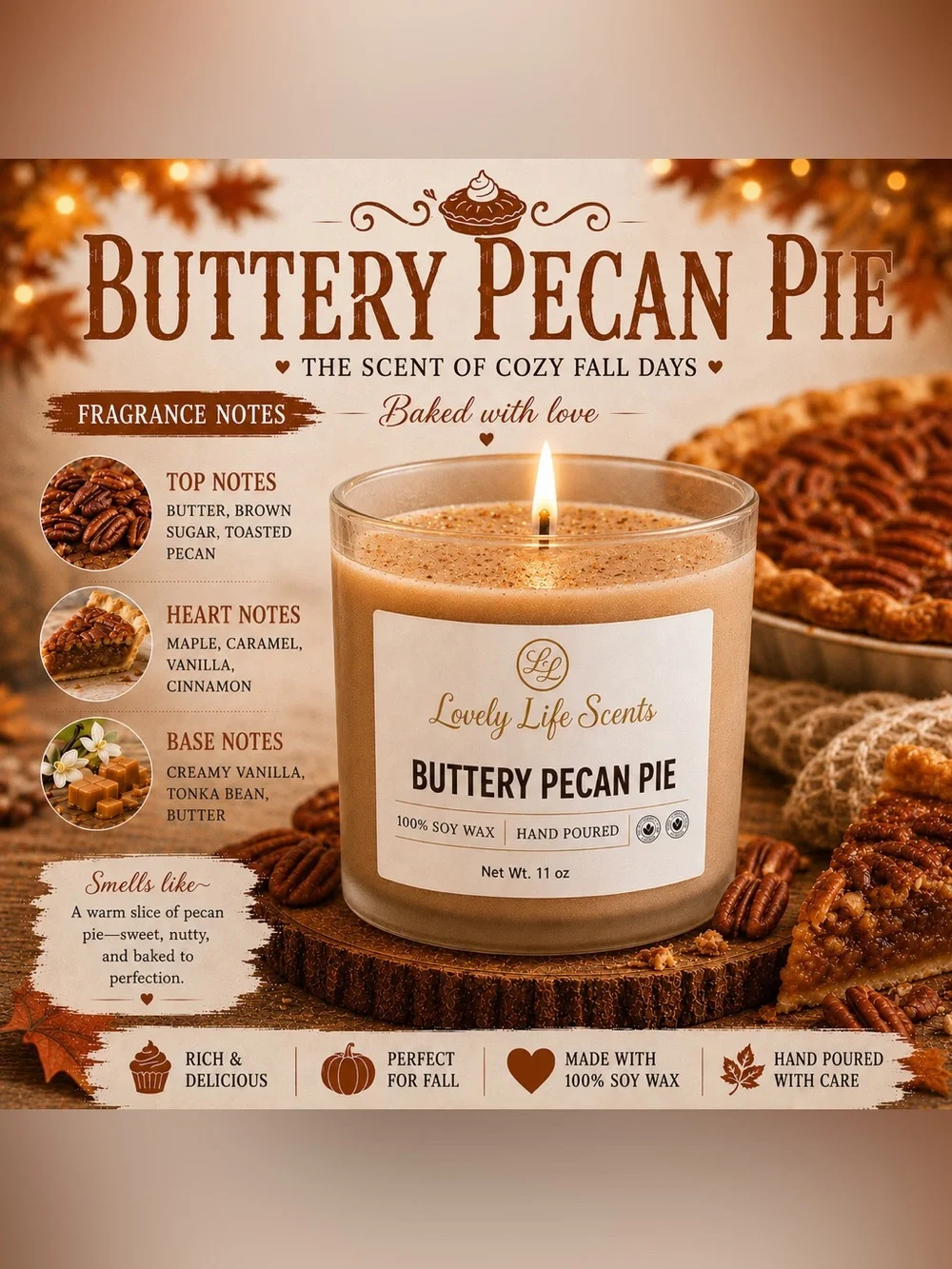 Hand Crafted 11 oz Premium Soy Wax Fall Candle Collection Lovely Life Scents